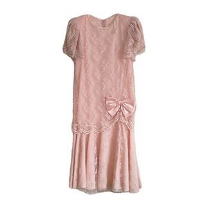 Vtg Barbara Chodos Michael Marcella Dress 12 Pink Floral Lace DropWaist Victoria